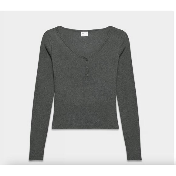 Aritzia TNA HomeStretch Rib Henley Longsleeve Dark Heather Gray Size Small - Picture 1 of 6